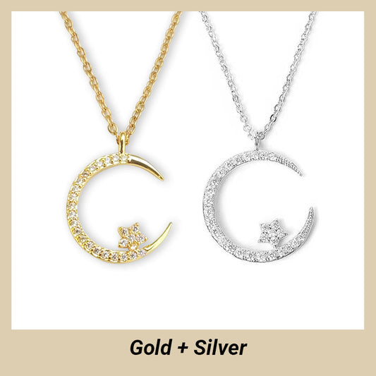 ✨Mån- och Stjärnhalsband – Delikat Silverfärgad Kedja, Glimrande Pendant & Romantisk Symbol💫