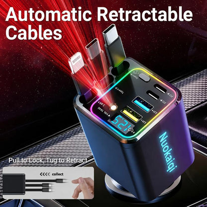 🎁Tidsbegränsat exklusivt erbjudande! ⏰Snabbladdande 7-i-1-laddare med utdragbar kabel och spänningsdisplay – USB-C för Android och Lightning för Apple🔋📱