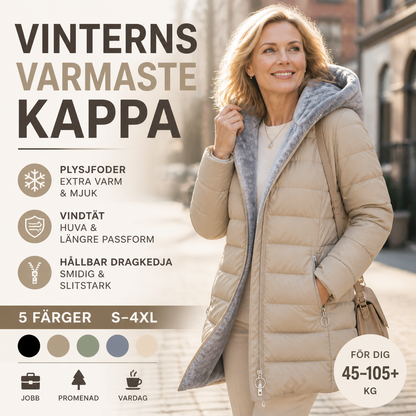 🔥❄️REA 49 %🧥 Midlång vinterkappa med huva för damer och mjukt foder