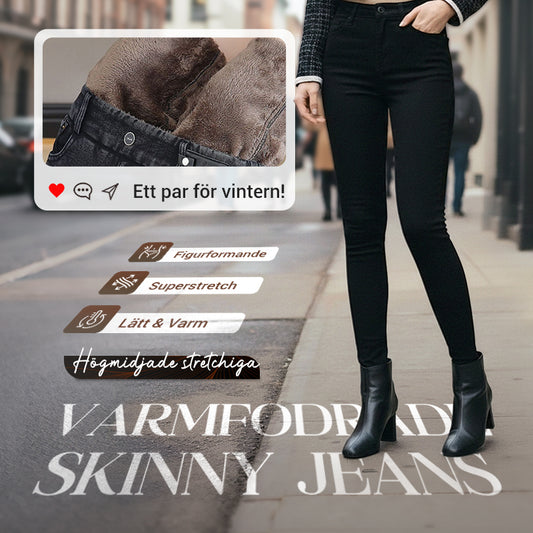 Kvinnors höga midja smala stretch varma magra jeans