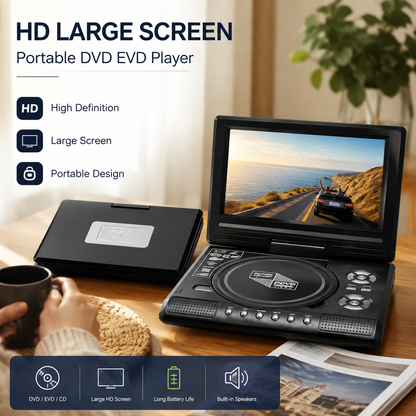 📺 7.8" HD Bärbar DVD/EVD-spelare – Stor skärm, uppladdningsbar & kompatibel med DVD/CD/USB/SD – Perfekt för hem & resor 🔥 50% RABATT