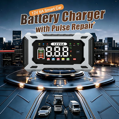 🔋50 % RABATT!🚗Smart bilbatteriladdare 12 V 6 A – Impulsreparationsfunktion, LCD-skärm och maximal säkerhet 🛡️