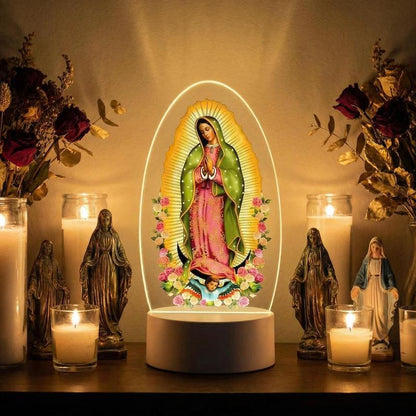 🙏Inspirerande LED-nattlampa i akryl med religiöst tema✝️Jungfru-bönelampa