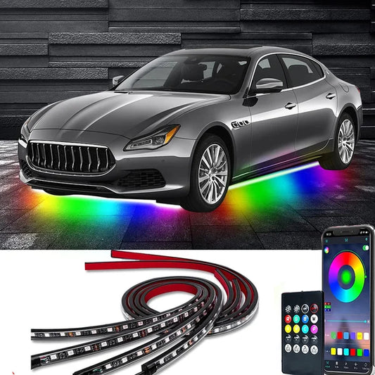 2025 Flexibla och vattentäta RGB LED-ljusslingor för bilchassi (4-pack)