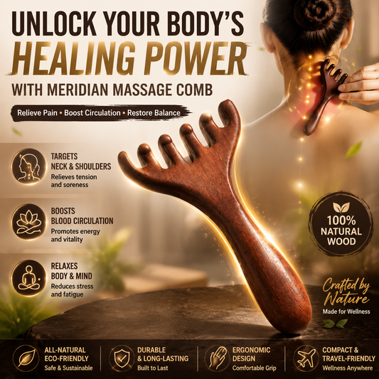 🛒 KÖP 1 FÅ 1 GRATIS! ✨ 6-SPETSIG MERIDIANKAM - Akupressurskalpmassagerare & hårborttagare, förbättrar blodcirkulationen och avslappningen, naturlig trädesign 🌿💆‍♀️