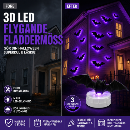 🦇 50% rabatt 🎃 Halloween 3D fladdermus dekorativa klistermärken Set