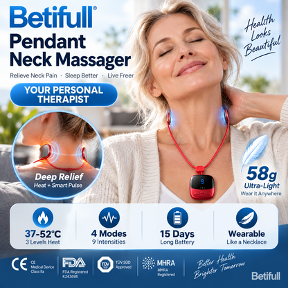 💆 50% RABATT! ✨ Bärbar Nackmassage-Hänge med Värmeterapi – Elektrisk Pulsmassage med 3 Värmelägen & 9 Intensister mot Nackspärr & Stelhet 🔥