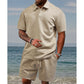 👕🩳 50% RABATT! | 2-delat Set med Kortärmad Topp & Shorts – Diamantmönster, Nedfällbar Krage & Andningsbart!