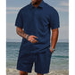 👕🩳 50% RABATT! | 2-delat Set med Kortärmad Topp & Shorts – Diamantmönster, Nedfällbar Krage & Andningsbart!