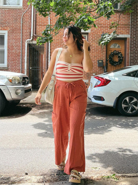 🔥byxa med vida ben i linneblandning