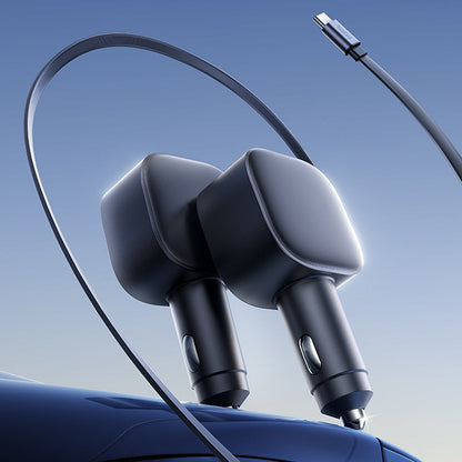 ⚡Kompakt indragbar billaddare – Snabbladdning med självrullande kabel, dubbla USB-portar för alla enheter🚗📱 - Köp 2 fri frakt
