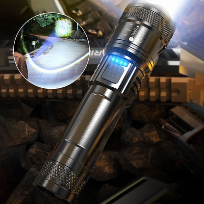 🔦☀️Zoombara ficklampa med 7500 lumen 🔦🏔️ Vattentät IPX7, laddningsbar via USB-C och med powerbank-funktion☀️