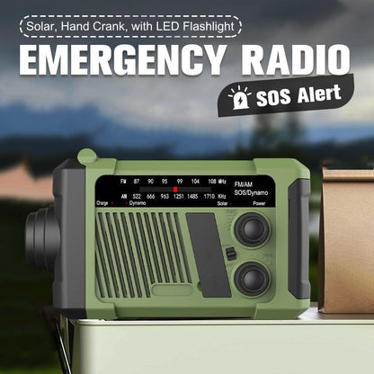 Solcellsdriven handvevd nödradio med LED-ficklampa