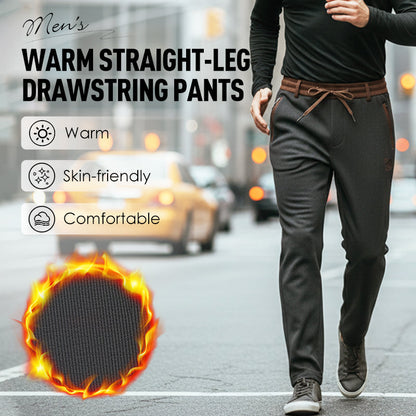 Varma raka byxor med dragsko för män
