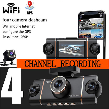 🚗📹 60% RABATT! | 4-kanals HD Dashcam – Fram, Interiör & Bak, 1080P, WiFi & GPS!