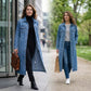 🧥💙 50% RABATT! | Lång Ledig Denimkavaj för Damer – Knappar, Avslappnad Passform & Slitstark Denim!