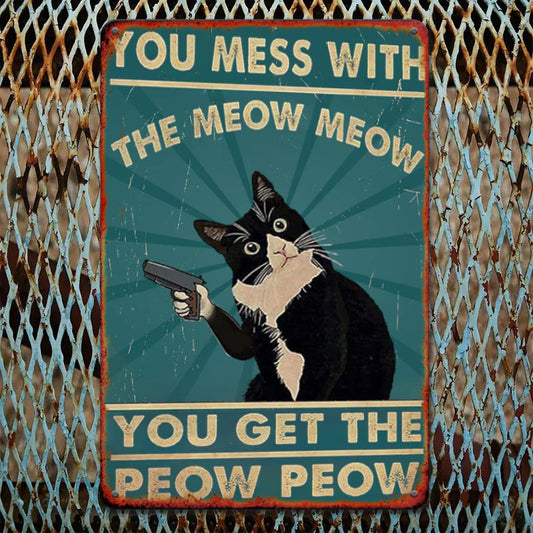 Rolig vintage katt plåtskylt dekoration