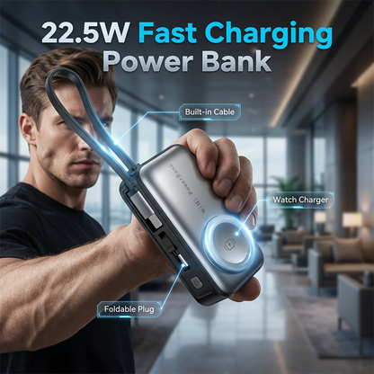 🔋 50 % RABATT NU! ⚡ Magnetisk powerbank 5000 mAh – inbyggd kabel, trådlös laddning & flamsäkert material – perfekt för resor och vardag 🧳