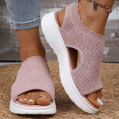 🔥60% RABATT NU!👡🌬️ Bekväma plattformssandaler i stickat med halkskydd