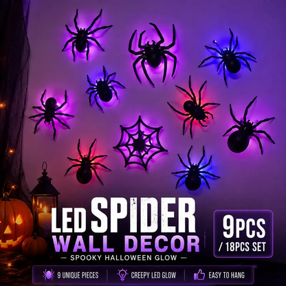 Halloween-väggdekaler med 3D-spindlar och blinkande LED-lampor