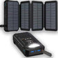 ⏳🔥50 % RABATT UNDER BEGRÄNSAD TID! ⏰☀️ Solcellsladdare – 20 000 mAh, hopfällbar solpanel med 4 paneler, IPX5 och LED-ficklampa – för camping och nödsituationer 🏕️