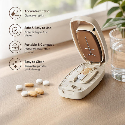💊✨ 50 % RABATT NU! ✂️ Portabel Tablettdelare – Dela Tabletter i 2 eller 4 Delar – Kompakt & Enkel att Ta Med 🧳🏠