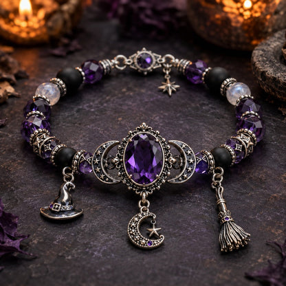 💫 50 % RABATT NU! 🔮 Gotiskt lila strass Halloween-armband – häxiga berlocker, elegant lila & hållbart – perfekt för Halloween och gotiska outfits ✨